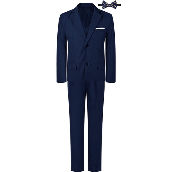 Boys Suits 3 Piece Wedding Page Boy Party Prom Suit  Jacket Vest Pants Tie Blue