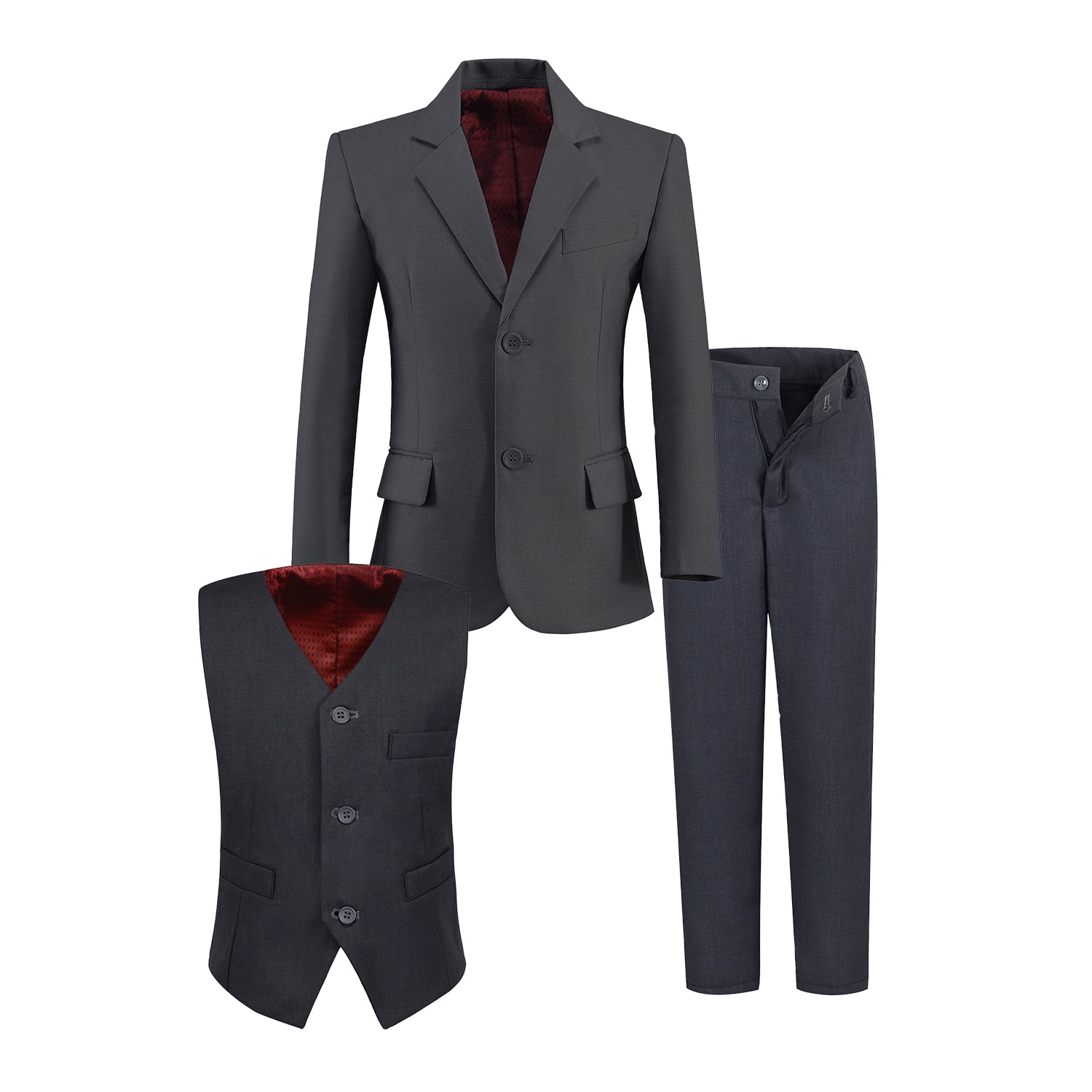 Boys Suits 3 Pieces Slim Fit Blazer Vest Pants Black Outfit Formal Suit ...