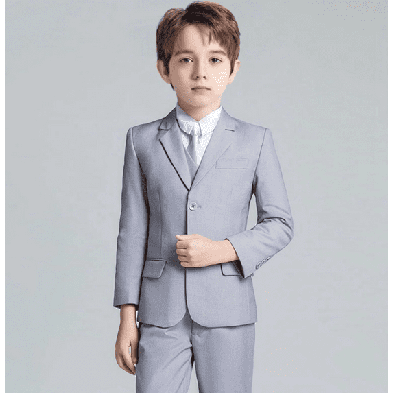 Boys Suits 5 Piece Set Slim Colorful Formal Fit Light Grey Kids Wedding Outfit Boys Dresswear Up 7 Years