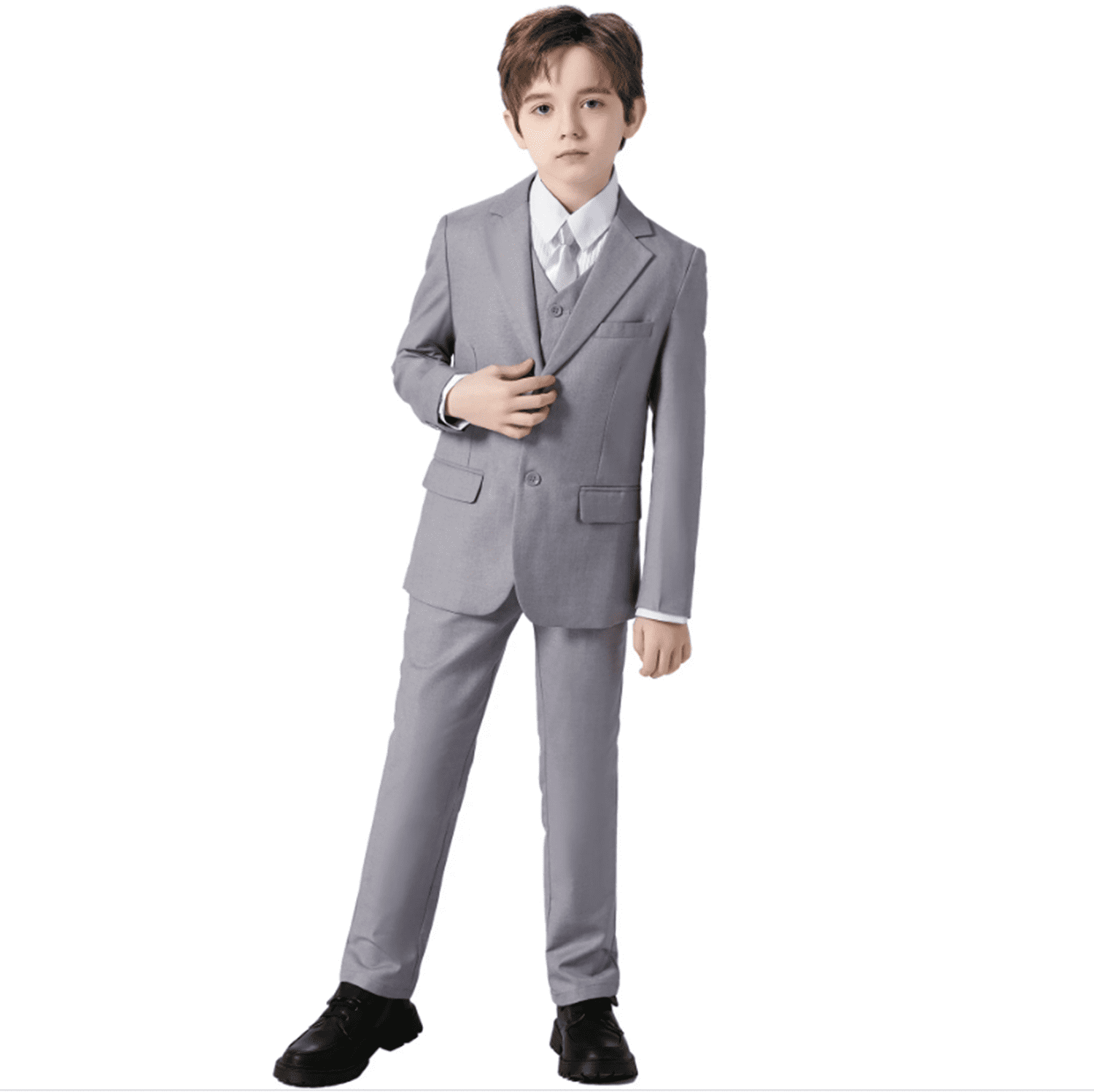 Boys Suits 5 Piece Set Slim Fit Grey Kids Wedding Outfit Boys Dresswear
