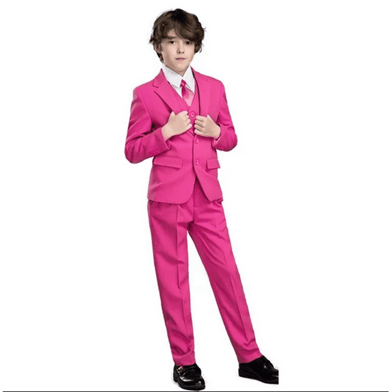 Boys Suits 5 Piece Set Slim Fit Pink Kids Wedding Outfit Boys Dresswear Up Size 10 Years