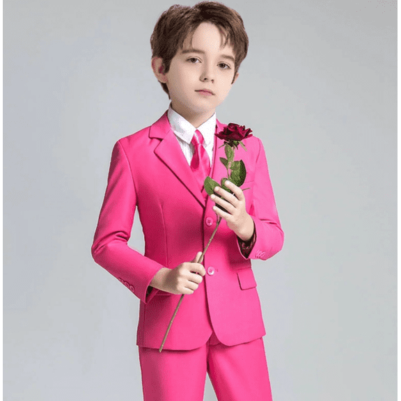 Boys Suits 5 Piece Set Slim Fit Pink Kids Wedding Outfit Boys Dresswear Up Size 5 Years