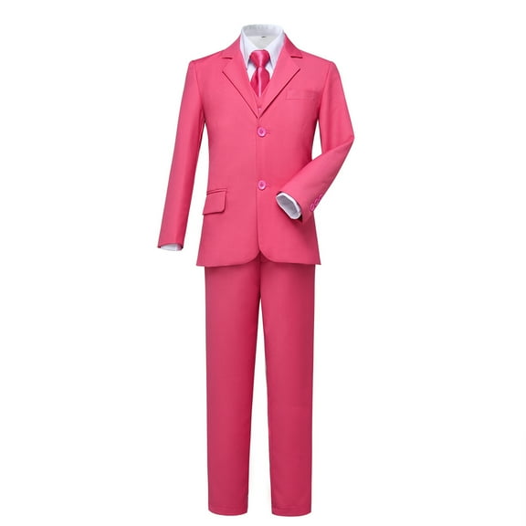 Boys Suits 5 Pieces Fit Pants Pink Outfit Formal Suit for Wedding Jacket Vest Pants Collared Dress Shirt and Tie
