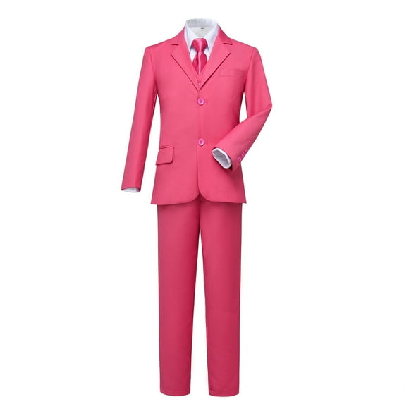 Boys Suits 5 Pieces Fit Pants Pink Outfit Formal Suit for Wedding Jacket Vest Pants Collared Dress Shirt and Tie