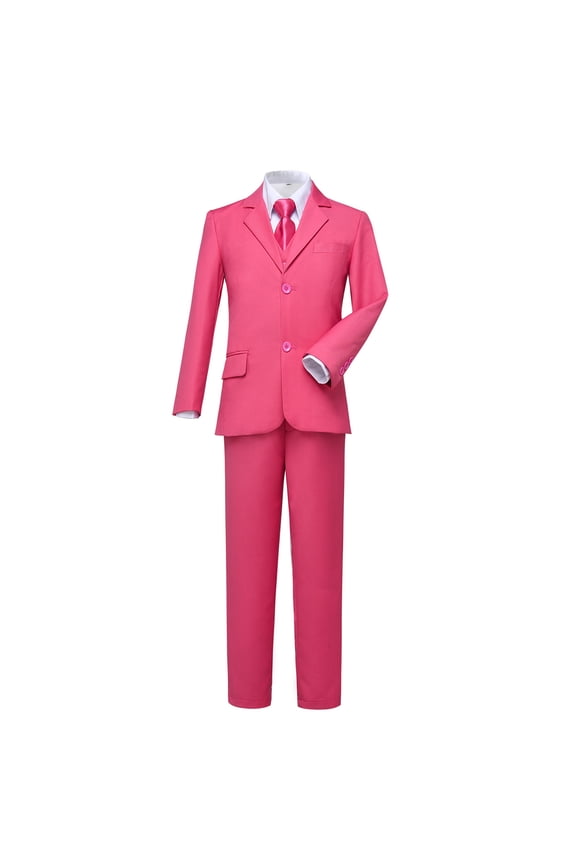 Boys Suits 5 Pieces Fit Pants Pink Outfit Formal Suit for Wedding Jacket Vest Pants Collared Dress Shirt and Tie