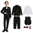 thumbnail image 1 of Boys Suits, 6 Piece Formal Suit Set Equipped with Blazer, Vest, Bow Tie, Pocket Square, Dress Shirt and Pants Suit for Wedding Party Formal Outfit Sets, 1 of 9