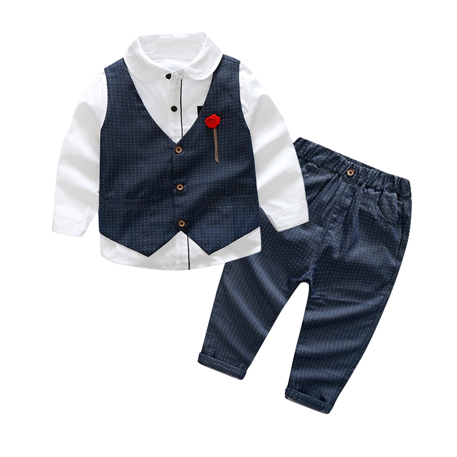 Boys' Suits Collared Dress Shirt with Bowtie Vest Pants 4 Pieces Formal Clothes Sets First Birthday Boy Outfit for Boys 4-5 Years
