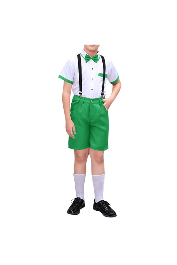 Boys Suits Formal Suspenders Wedding Tuxedos Ring Bearer Outfit Suit Vest and Shorts Set with Bow Tie for Teens 3-18 Years