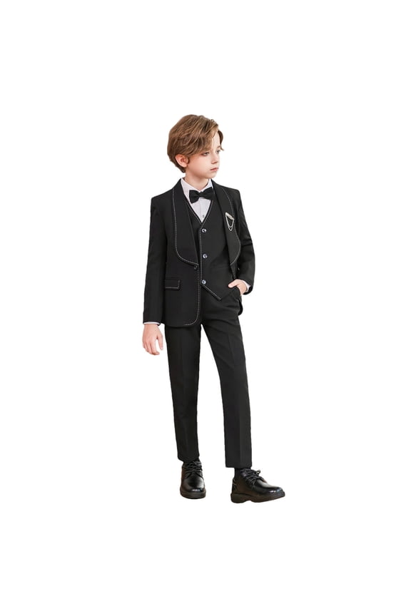 Boys Suits Ring Bearer Outfits with Blazer Jacket Dress Shirt & Pants Vest Bow Tie Brooch 6 Piece Tuxedo Set