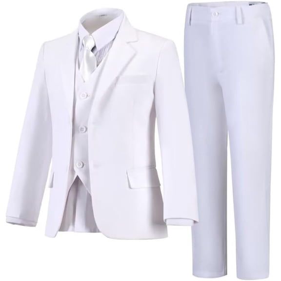 Boys Suits Set Slim Fit Kids Toddler Tux Suit for Teen Boy Wedding Outfit Communion Dress Clothes with Jacket Vest Pants Tie