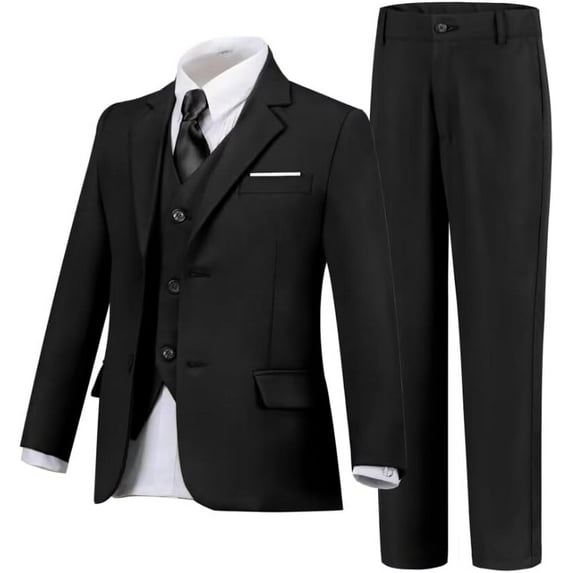 Boys Suits Set Slim Fit Kids Toddler Tux Suit for Teen Boy Wedding Outfit Communion Dress Clothes with Jacket Vest Pants Tie
