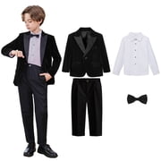 Boys Suits Slim Fit 4 Piece Formal Dresswear Suit for Kids Tuxedo Wedding Set Toddler Boy Dress with Vest Shirt Pants and Tie Black 11-12 Years