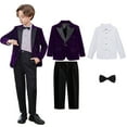 thumbnail image 1 of Boys Suits Slim Fit 4 Piece Formal Dresswear Suit for Kids Tuxedo Wedding Set Toddler Boy Dress with Vest Shirt Pants and Tie Purple 13-14 Years, 1 of 7