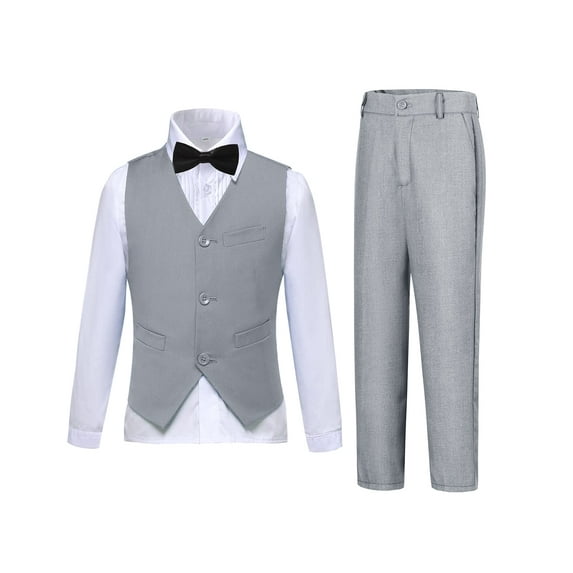 Boys Suits Slim Fit 4 Piece Formal Dresswear Suit for Kids Tuxedo Wedding Set Toddler Boy Dress with Vest Shirt Pants and Tie