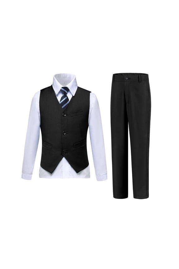 Boys Suits Slim Fit 4 Piece Formal Dresswear Suit for Kids Tuxedo Wedding Set Toddler Boy Dress with Vest Shirt Pants and Tie