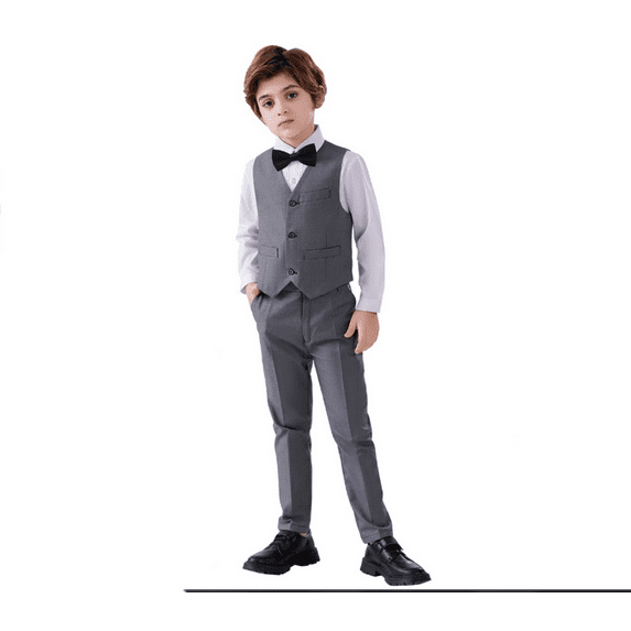 Boys Suits Slim Fit 4 Piece Formal Dresswear Suit for Kids Tuxedo Wedding Set Toddler Boy Dress with Vest Shirt Pants and Tie
