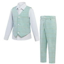 Boys' Suits Slim Fit 4 Piece, Suit for Boys Adjustable Waist, Boys Formal Suit with Pants, Vest, Shirt, Tie, and Bow Tie
