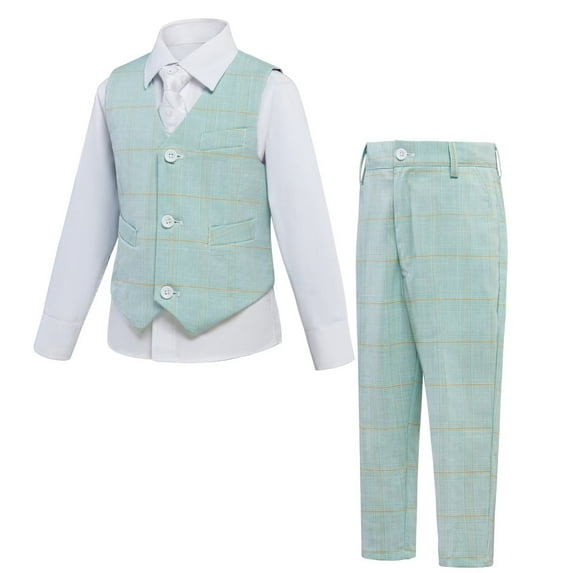 Visaccy Boys' Slim Fit Pants, Vest, Shirt & Tie Set (Boy's), 4-Piece Set, Sizes 2-14