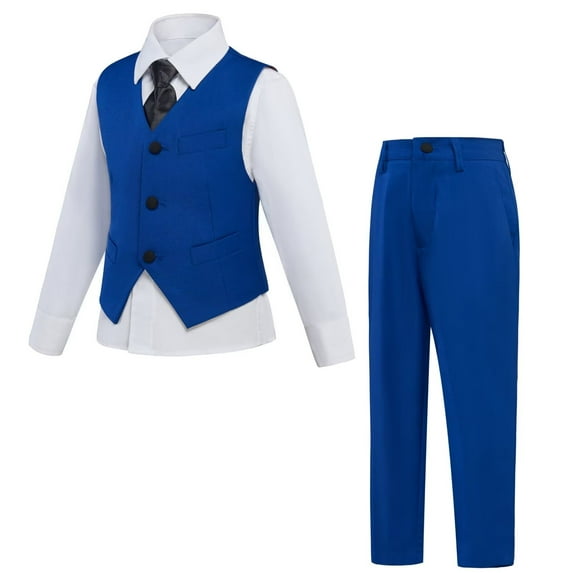 Boys' Suits Slim Fit 4 Piece, Suit for Boys Adjustable Waist, Boys Formal Suit with Pants, Vest, Shirt, Tie, and Bow Tie