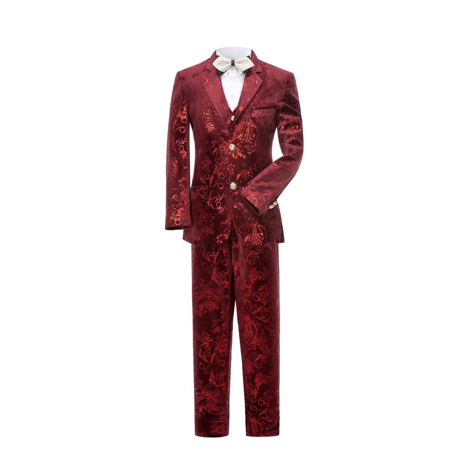 Boys Kids Sizes Tuxedo Suit AFT 3-Button Vest Suede Shawl Suits With Adjustable Tie Ivory main image 0