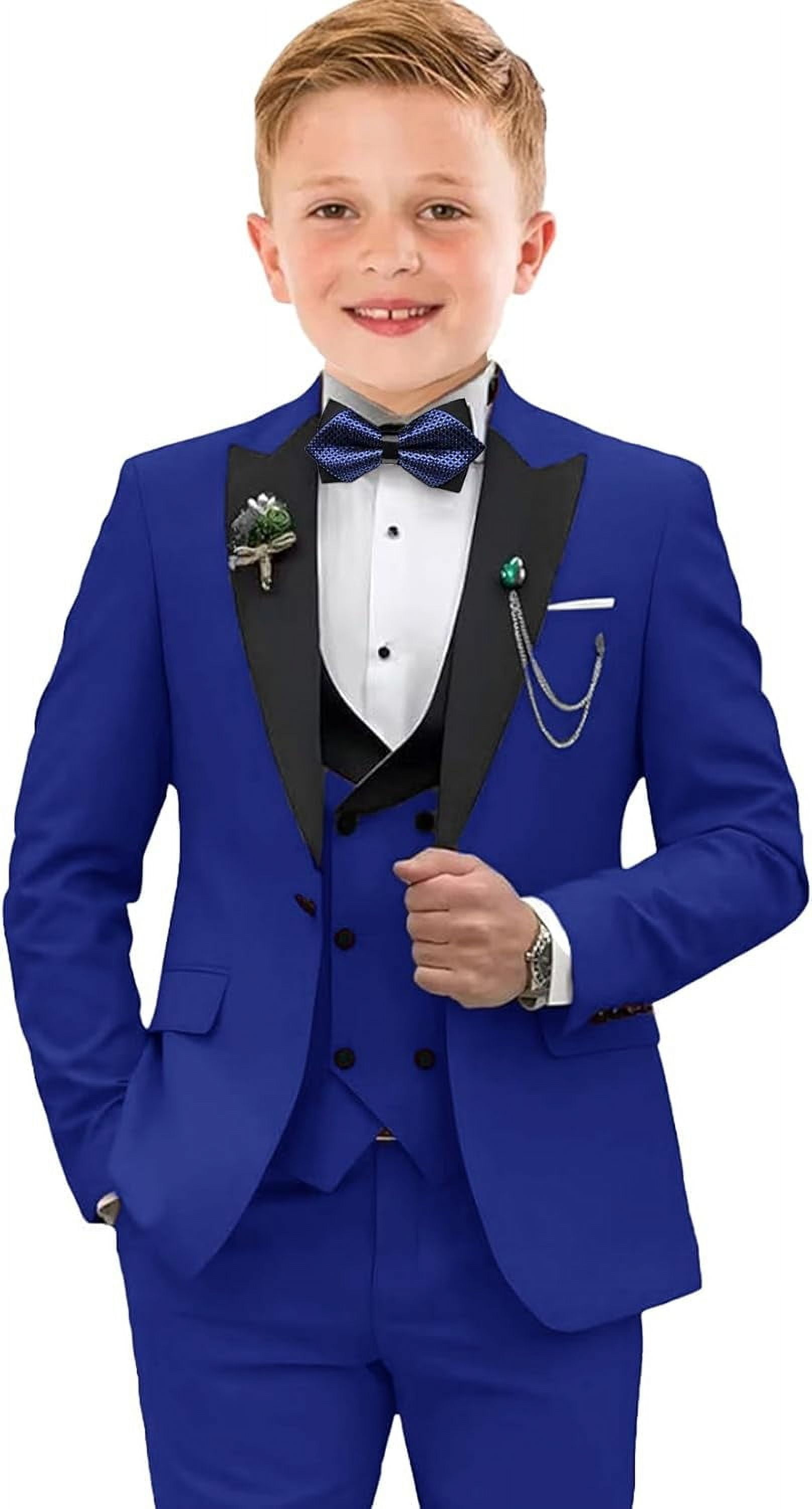Boys Slim Fit Suit Set - Blazer, Vest & Pants For Weddings, Graduation & Formal Events (Classic Tuxedo Style)