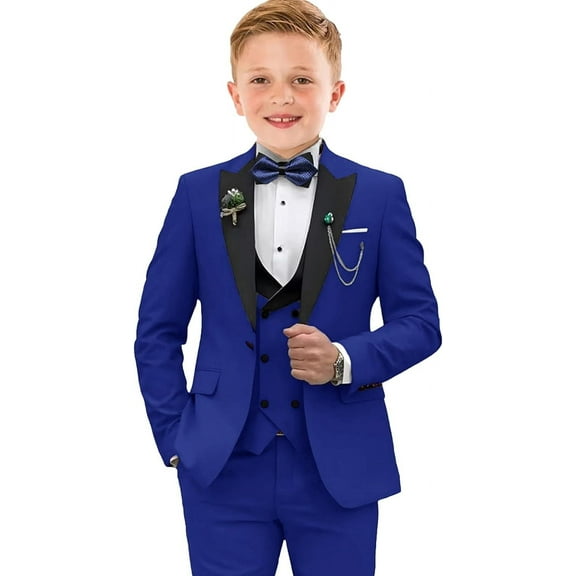 Boys Suits Slim Fit 5 Piece Toddler Tuxedo Suit Set for Teen Boy Formal Dress Clothes Peaked Lapel Kids Wedding Outfit