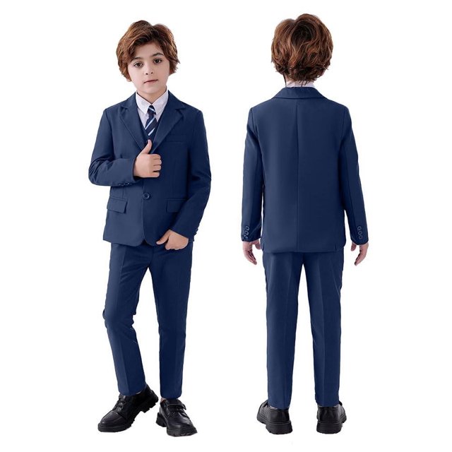 Boys 5-Piece Formal Suit Set – Slim Fit Ring Bearer Outfit With Vest, Shirt, Tie & Pants (Black)