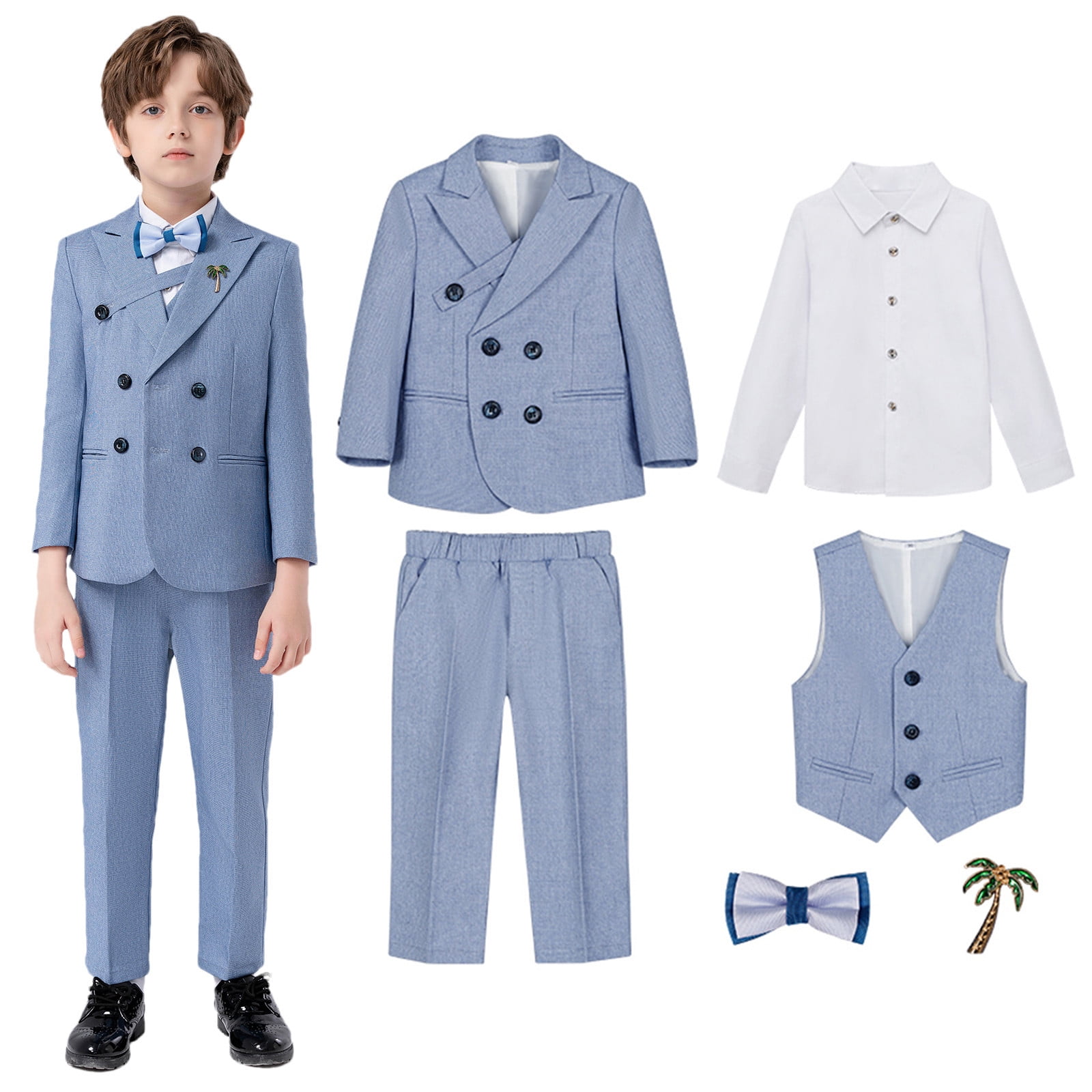 Boys Black Tuxedo Suit With Royal Blue Vest - Toddler Formal Wear For Weddings