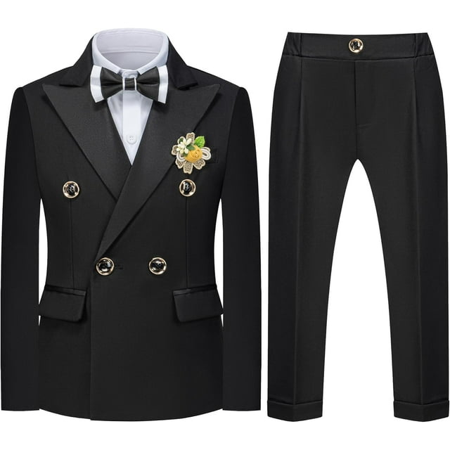 Boys Suits Toddler Tuxedo Double Breasted Formal Suit Set Kids Wedding ...