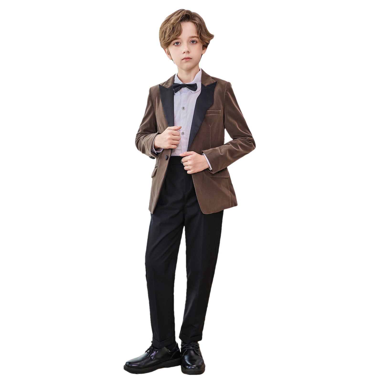Boys Suits Wedding Ring Bearer Outfits with Blazer Jacket Dress Shirt & Pants Bow Tie 4 Piece Tuxedo Set