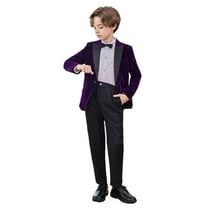 Boys Suits Wedding Ring Bearer Outfits with Blazer Jacket Dress Shirt & Pants Bow Tie 4 Piece Tuxedo Set
