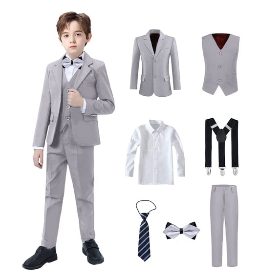 Boys Suits for Boy Slim Fit Formal Toddler Kids Suit 7Pcs Vest Dress Pants Blazer Ring Bearer Outfit with Accessory