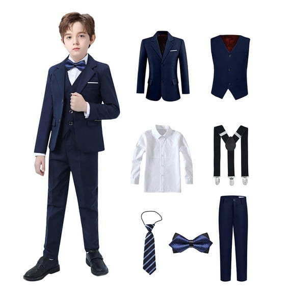 Boys Suits for Boy Slim Fit Formal Toddler Kids Suit 7Pcs Vest Dress Pants Blazer Ring Bearer Outfit with Accessory