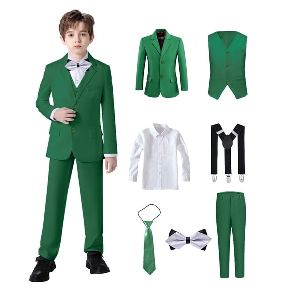Boys Suits for Boy Slim Fit Formal Toddler Kids Suit 7Pcs Vest Dress Pants Blazer Ring Bearer Outfit with Accessory