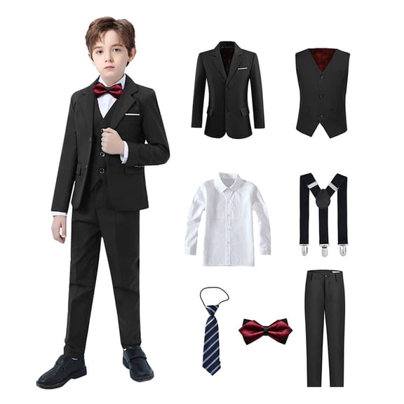 Boys Suits for Boy Slim Fit Formal Toddler Kids Suit 7Pcs Vest Dress Pants Blazer Ring Bearer Outfit with Accessory
