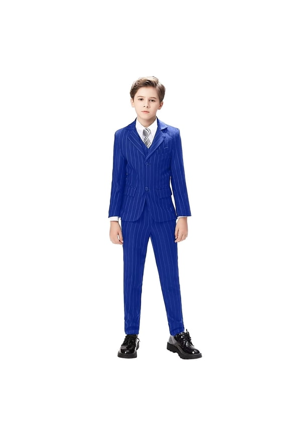 Boys Suits for Toddler Boys Pinstripe Tuxedo Suit for School Dance Christmas Party Wedding Kids Royal Blue Formal Dresswear Set Size 10Years