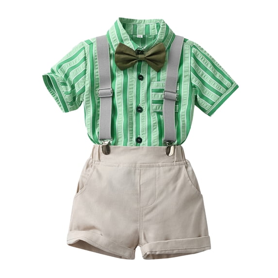 Boys Summer 2 Piece Outfits Athletic Workout Relaxed Fit Button Closure Shirt Set Performance Gym Outfits Green 5-6 Years