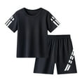 thumbnail image 1 of Boys Summer 2 Piece Sets Casual Short Sleeve Reflective Shirts Elastic Waist Loose Athletic Shorts Quick Dry Sports Outfit Set 4-12 Years, 1 of 4