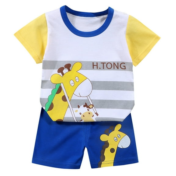 Boys Summer 2 Pieces Set Athletic Workout Relaxed Fit School Uniform Collared Shirt Summer Outdoor Clothes G 3-6 Months