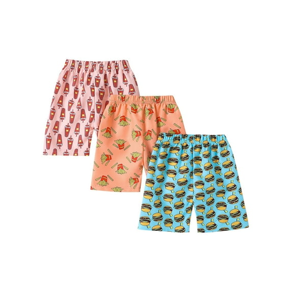 Boys Summer Beach Shorts Toddler Casual Pull-On Shorts Novelty Comfort Loungewear, Assorted 3-Pack 5T