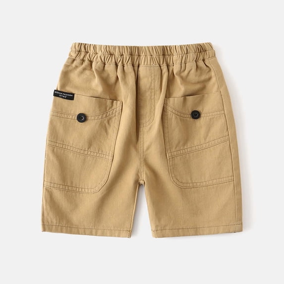Boys Summer Cargo Pants Casual Comfortable Kids Shorts for Outdoor Play Beach School Party Spring Basic Solid Khaki 4-5 Years