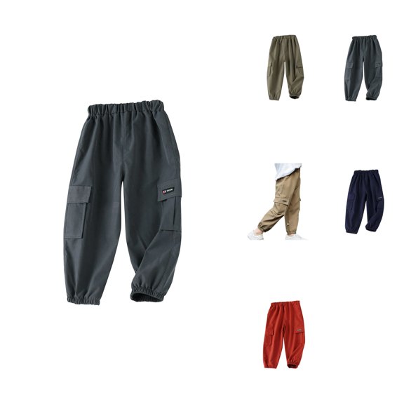 Boys Summer Cargo Pants, Lightweight Casual Comfortable Outdoor Play Pants for Toddler Kids, Basic Solid Color Long Pants for School Beach Yoga Travel