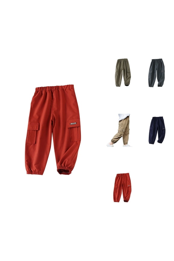 Boys Summer Cargo Pants, Lightweight Casual Comfortable Outdoor Play Pants for Toddler Kids, Basic Solid Color Long Pants for School Beach Yoga Travel