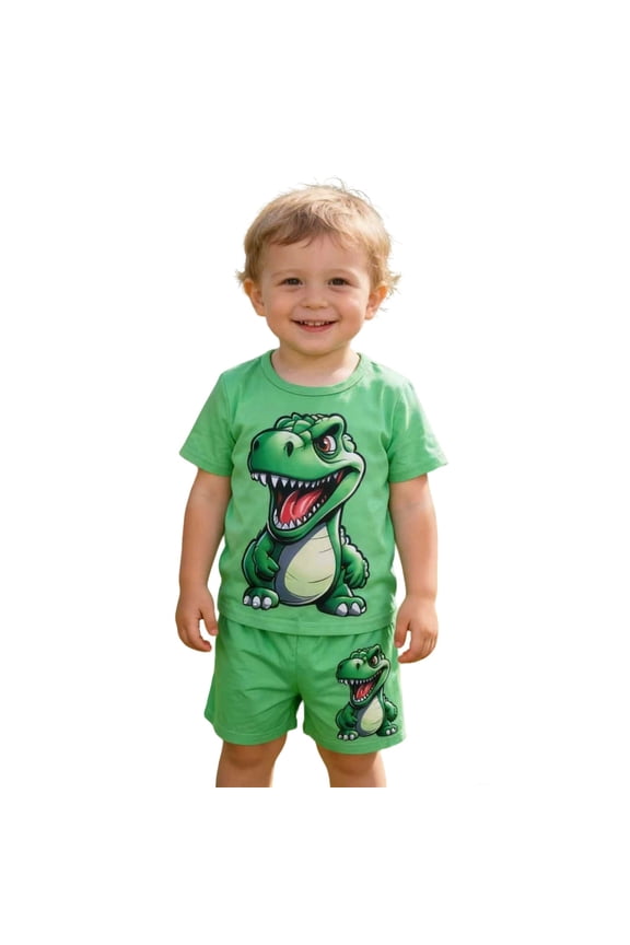 Boys Summer Casual Dinosaur Print Short Sleeve Tee Shorts Outfit Clothes