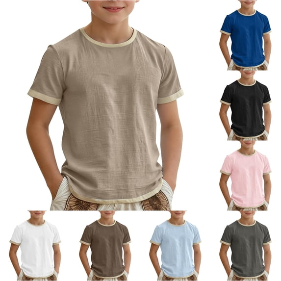 Boys Summer Casual Short Sleeve Shirt Blend Round Neck Tee Color Design Comfortable Daily Wear Top For Kids Kids T-Shirts Summer Clothes