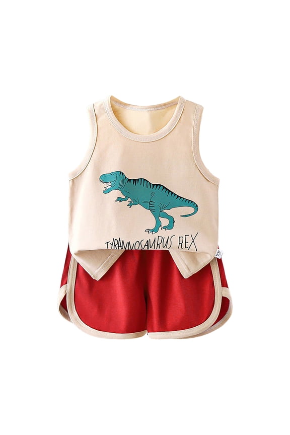 Boys Summer Clothes Toddler Boys Summer Outfits Pattern Print Short Sleeve T-Shirt and Elastic Shorts for 2 Piece Vacation Clothes Set,Red