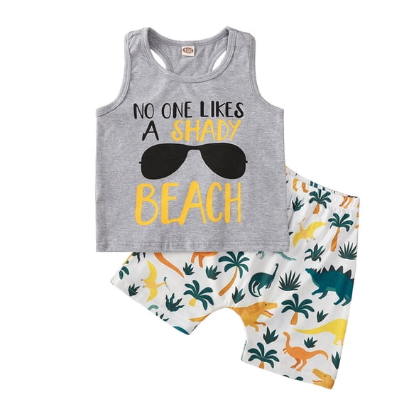 Boys Summer Clothing Sets Fashion Casual Kids Boys Sleeveless Letter Print Vest Tops Cartoon Print Shorts Holiday Beach Outfits