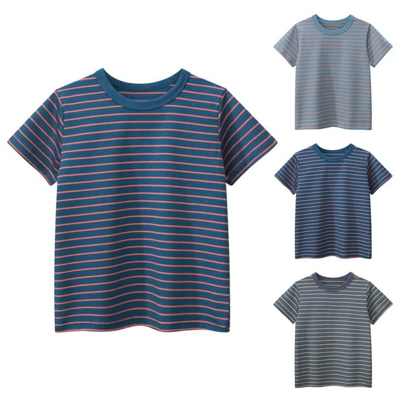 Boys Summer Cotton T Shirts Casual Striped Crewneck Short Sleeve Tees Kids Loose Fit Comfy Soft Color Block Tops 2-10 Years