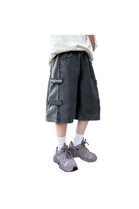 Boys Summer Denim Shorts Straight Leg Casual Walking Five Point Shorts Teen Big Kids Outdoor Streetwear Clothes