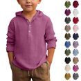 thumbnail image 1 of Boys Summer Linen Shirt with Hooded Long Sleeve Button Front Beach Top Breathable Casual Summer Pullover Top, Size 4T-17Y, 1 of 5
